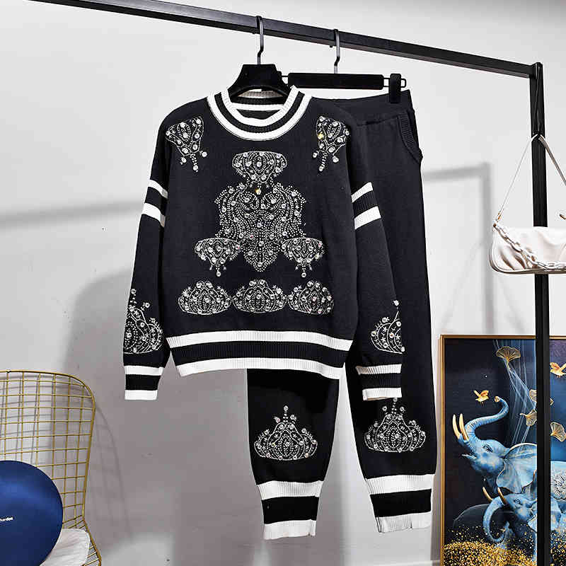 Women's Tracksuits Fashion Knitted Sweater Pullover Autumn Korean Loose Coat + High quality Two Piece Set Knit Pants G491 BA7R, Black
Women's Tracksuits Fashion Knitted Sweater Pullover Autumn Korean Loose Coat + High quality Two Piece Set Knit Pants G491 BA7R, Black