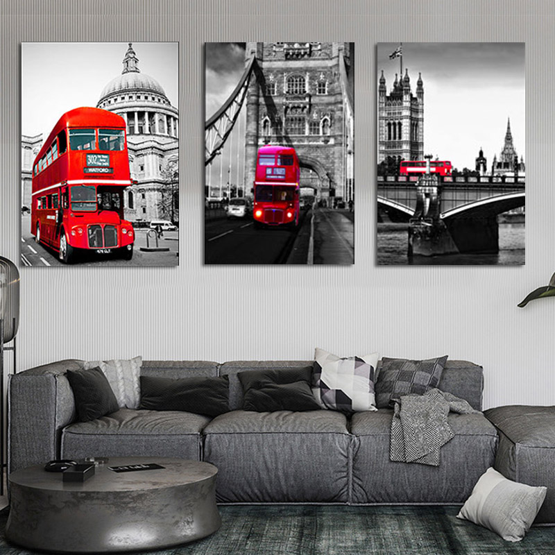British Style Modern Canvas Art Wall Pictures City Buildings Bus Telephone Booth For Living Room Home Decor Posters No Frame