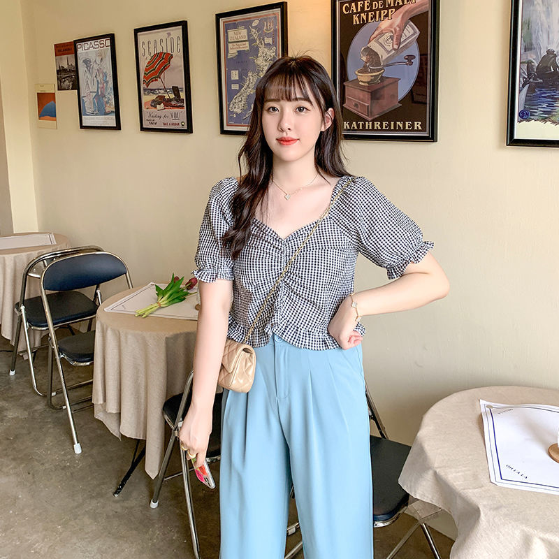 Korean V-neck Short Sleeve Shirt Vintage Woman Fashion Ruffles Fit Blouse Ladies Crop Top Female Plus Size Tops 210510