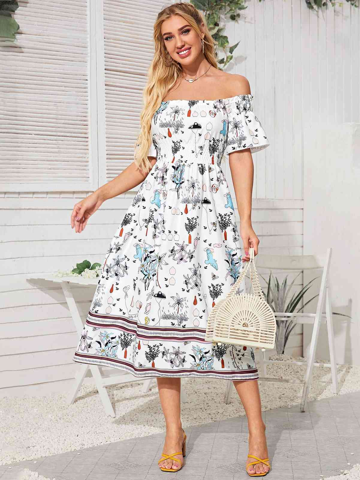 Women Dress Off Shoulder Slash Neck Printed Bohemia Sexy Long Print Floral Maxi es Plus Size Summer es 210513