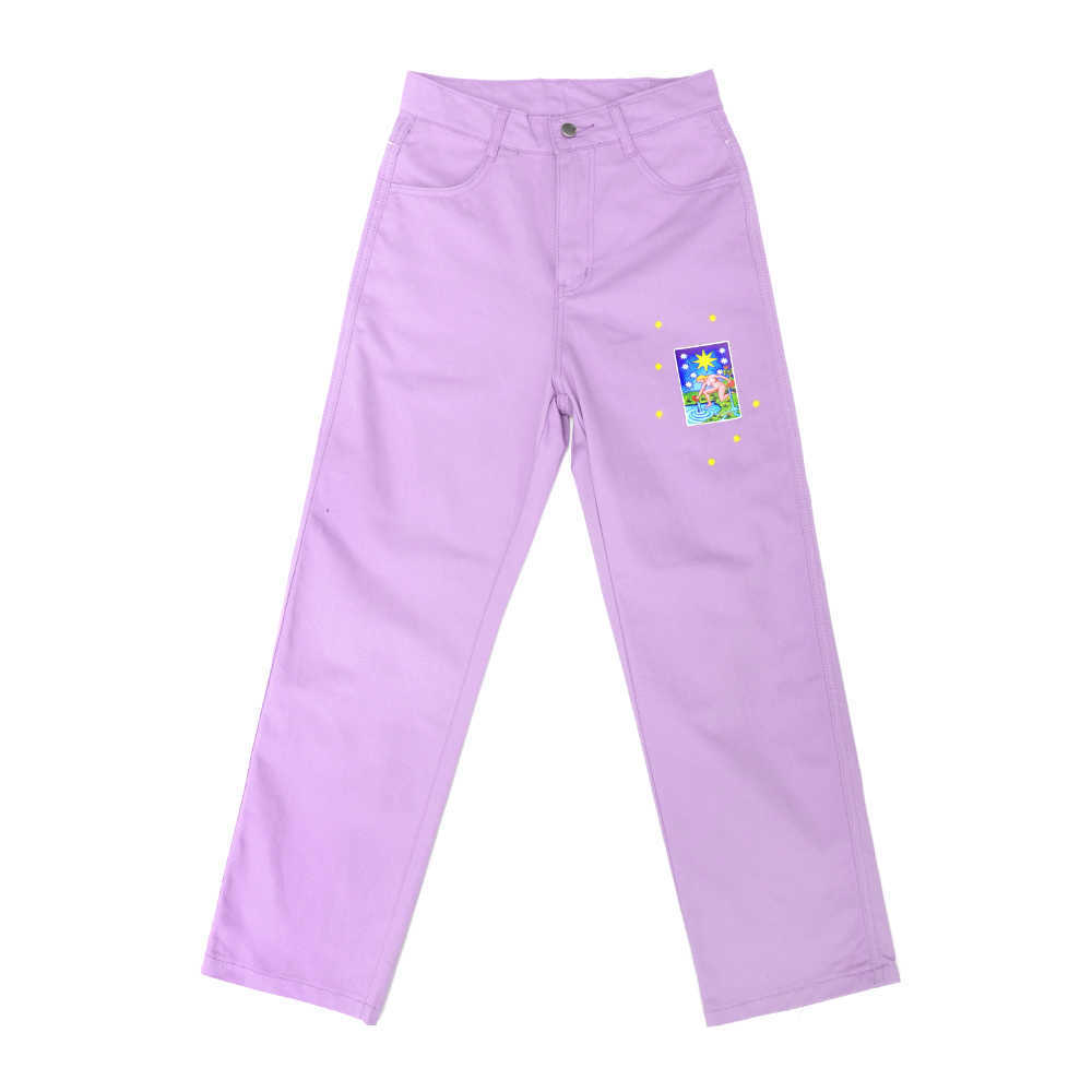 Cartoon Pattern Women's Pants High Waist Vintage Straight Trousers For Ladies Summer Autumn Women Casual Streetwear Pants Light 210702