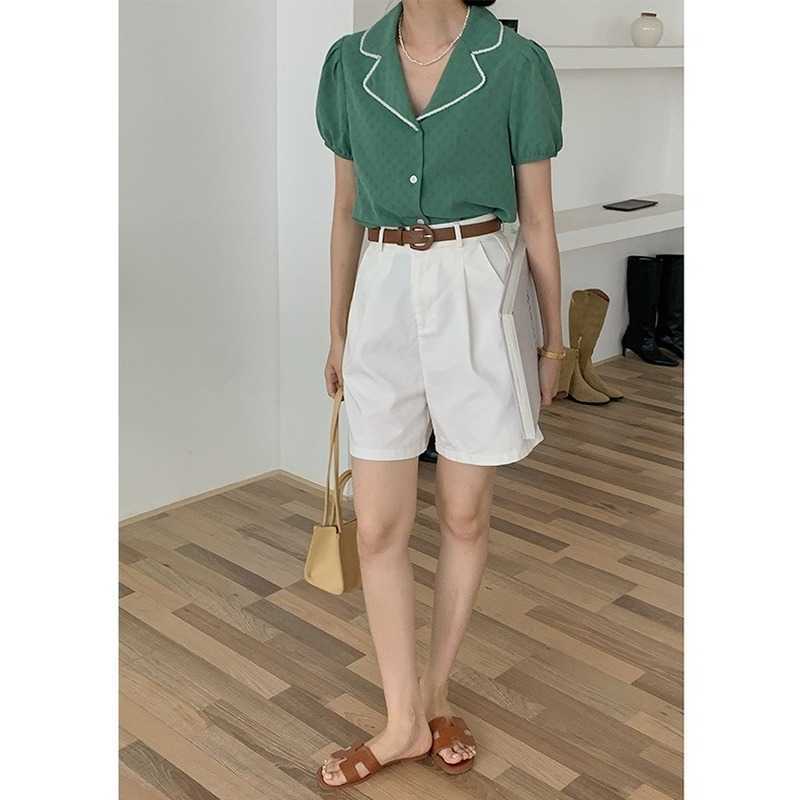 French Style Vintage Blouses for Women Summer All-match V-neck Short Sleeve Shirts Casual Fresh Loose Soft Woman Tops 210525