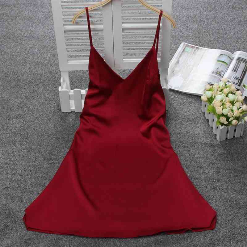 Ladies Sexy Silk Satin Nightdress V-neck Nightgown Elegant Sleep Shirt Summer Night Shirt Charming Home Dress For Women, Black;red
Ladies Sexy Silk Satin Nightdress V-neck Nightgown Elegant Sleep Shirt Summer Night Shirt Charming Home Dress For Women, Black;red
