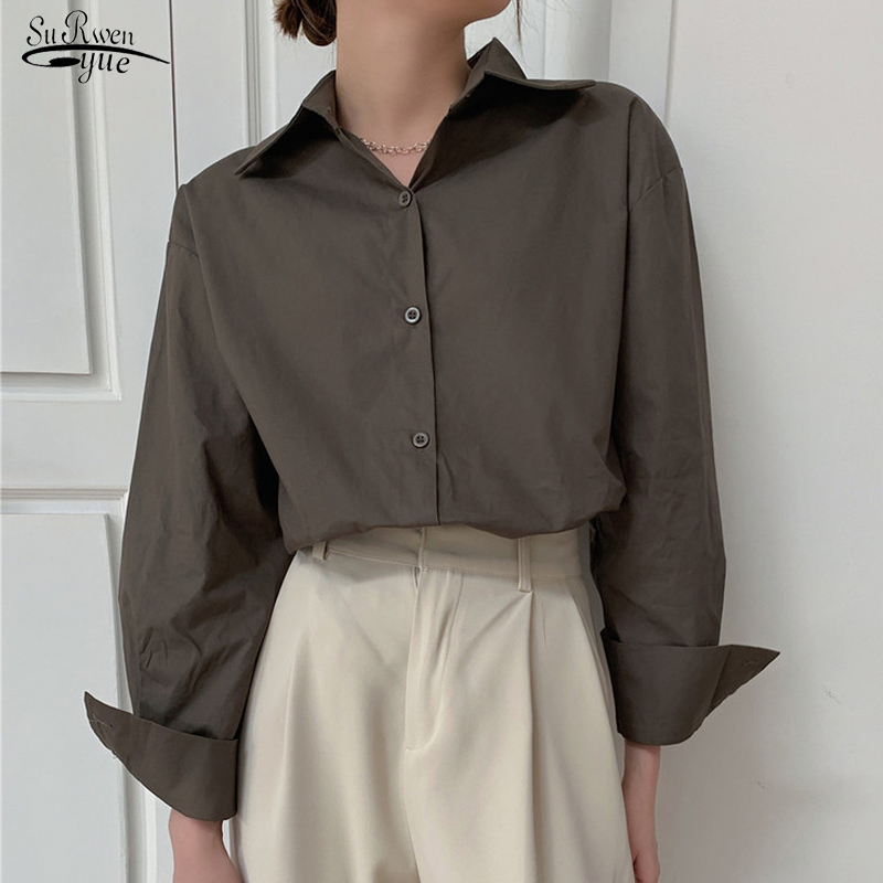 Spring Summer Retro Gray Long Sleeve Notch Collar All-match Blouse Coat Women Loose Casual Fashion Solid Shirts Ladies 13169 210521, Coffee
Spring Summer Retro Gray Long Sleeve Notch Collar All-match Blouse Coat Women Loose Casual Fashion Solid Shirts Ladies 13169 210521, Coffee