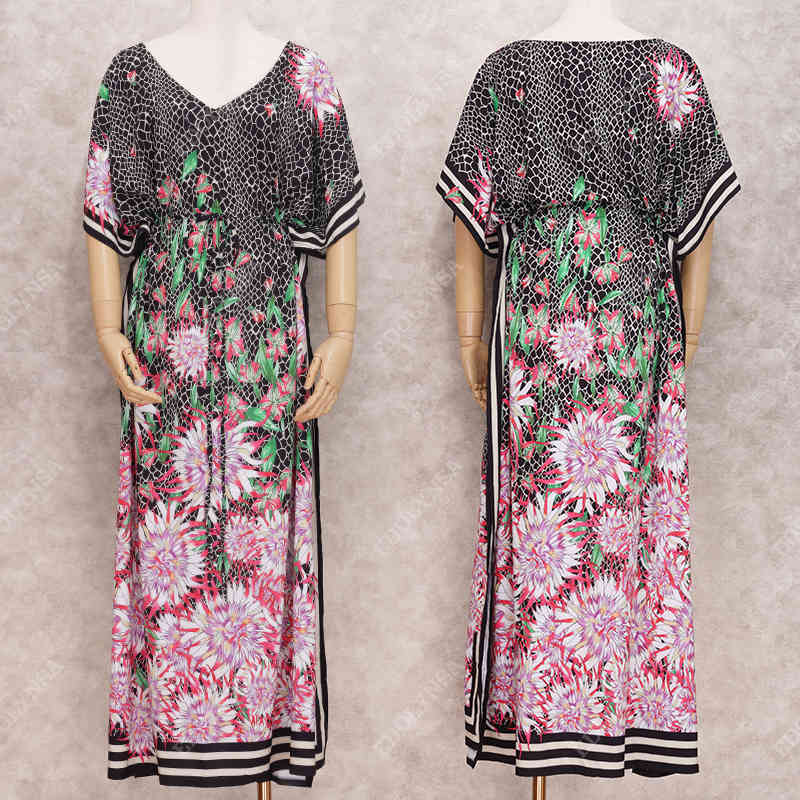 Multicolored Bikini Cover-ups Sexy V-neck Half Sleeve Boho Summer Beach Dress Plus Size Beachwear Swimsuit Cover Up Q1088 210420