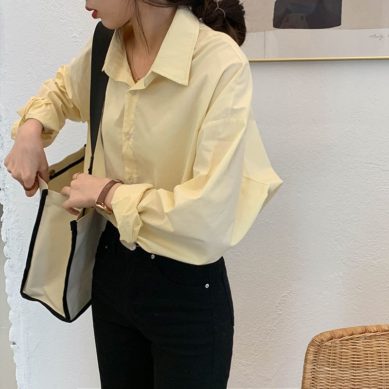 4 colors femme womens tops autumn korean ins style soild color long sleeve shirt women blouses outwear coats (X1271) 210423