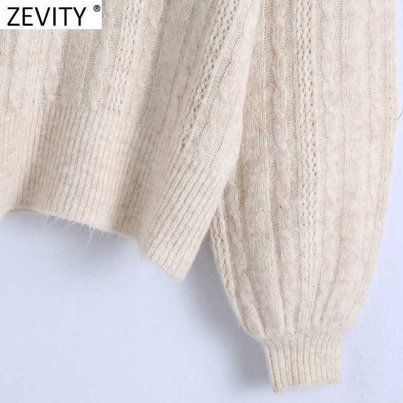 Zevity Women Sweet Velvet Collar Lace Ruffles Patchwork Knitting Sweater Female Chic Long Sleeve Casual Slim Pullovers Tops S513 210603