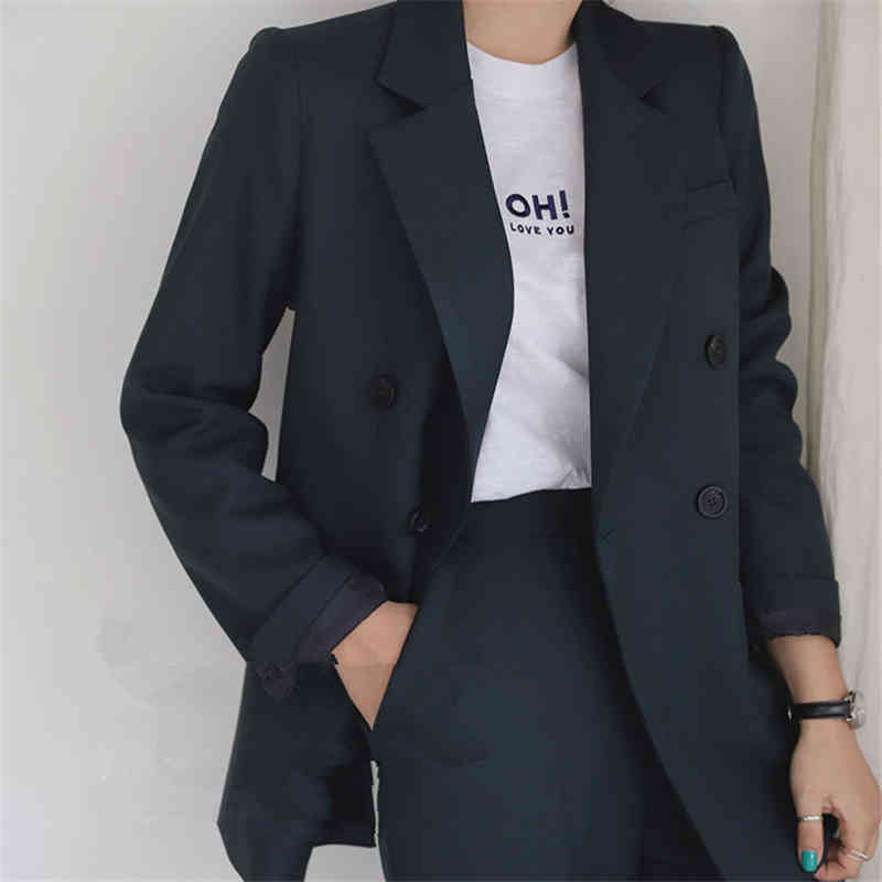 Formal Gentle Chic Slim Elegant Plus Size OL Blazers+ Stylish High Waist Wide Leg Pants Suits All Match 2 Piece Sets 210421