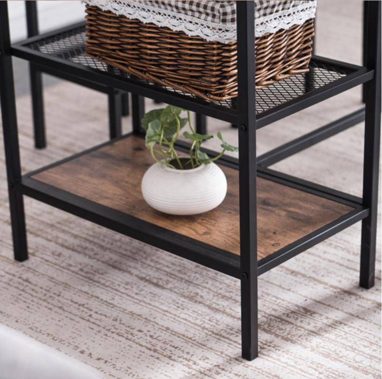 Bedroom Furniture Rectangular Disassembly and Assembly P2 Board Iron Taupe Wood Surface Black Iron Bracket Three Storage Layers 1 Table 4 Chairs Dinin
