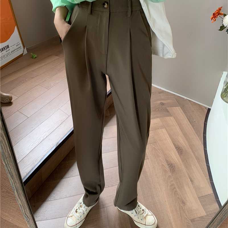 HziriP Elegant Formal High Waist Harem Straight Pants Women Bottom Autumn OL Solid Fashion Loose Suit Trousers Female 211006