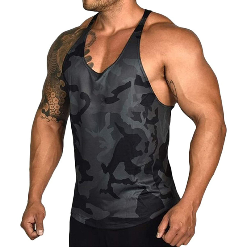 Gym Men Bodybuilding Camo Sleeveless Single Tank Top Muscle Stringer Athletic Fitness Vest Tops Summer Clothes vest 210515