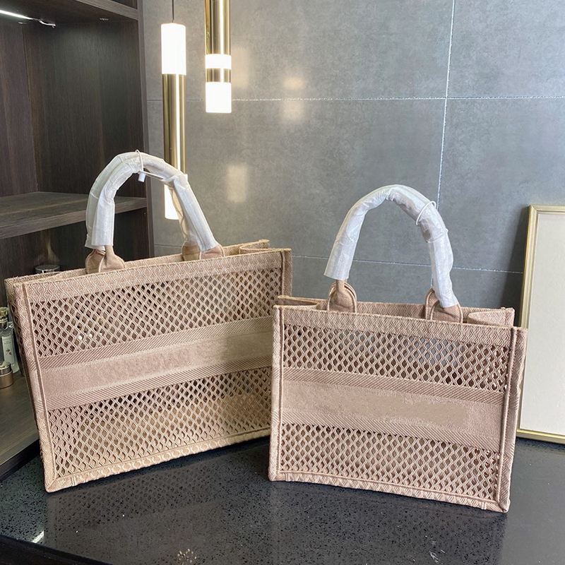 Fashion Original Style BOOK TOTE Black Blue Mesh Embroidery Shopping Bag Canvas Totes Big Capacity Trip Handbags Ladies Hollow Out Purse