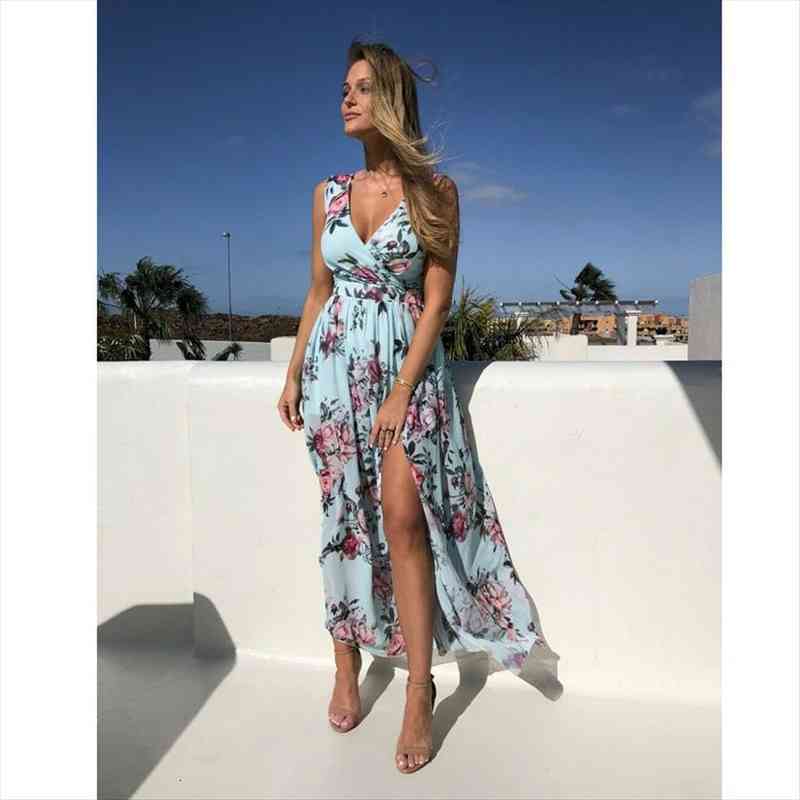 1pc elegant beach boho floral women dress long maxi summer evening party sleeveless veck sky blue sundress, Black;gray
1pc elegant beach boho floral women dress long maxi summer evening party sleeveless veck sky blue sundress, Black;gray