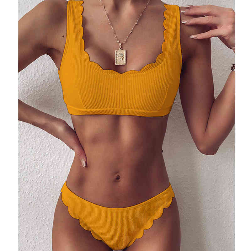 MYTENG Sexy White Swimsuit Bikini Ruffles Ribbed Swimwear Women Mujer Female Bathing Suit 2 Piece Summer Beachwear Biquini 210522