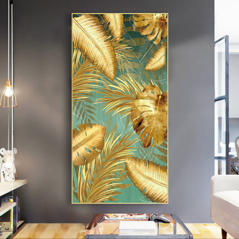 

Abstract Golden Leaf Cuadros Canvas Painting Wall Art Pictures For Living Room Home Decor Tropical Plants Posters And Prints