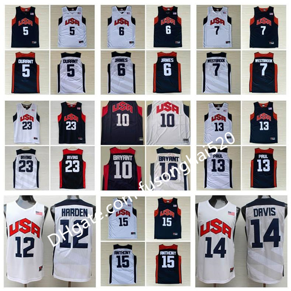 Basketball 2012 Team USA Jersey Kevin 5 Durant LeBron 6 James 12 Harden Russell 7 Westbrook Chris 13 Paul Deron 8 Williams Anthony 23 Davis, Black;red 
Basketball 2012 Team USA Jersey Kevin 5 Durant LeBron 6 James 12 Harden Russell 7 Westbrook Chris 13 Paul Deron 8 Williams Anthony 23 Davis, Black;red