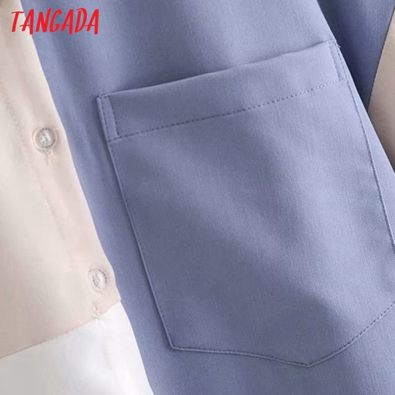 Women Color Block Spring Jacket Turn Down Collar Ladies Long Sleeve Loose Oversize Boy Friend Coat 2G14 210416