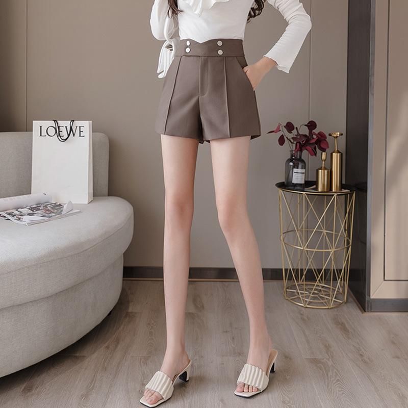 Plus Size Suits Shorts Women 2021 Summer High Waist Solid Black Office Work Ladies Pocket Wide Leg Trouser BC833 Women's
