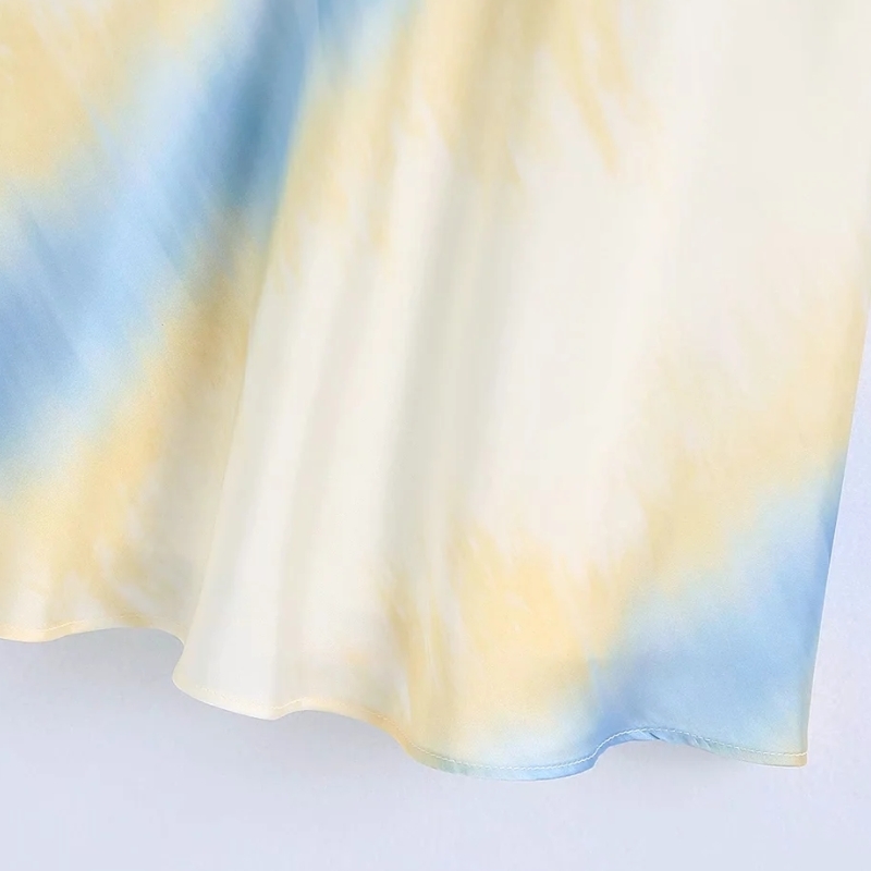 Summer Women Tie Dye Printing Satin Suspender Mini Dress Female Sleeveless Clothes Casual Lady Loose Vestido D7676 210430Z