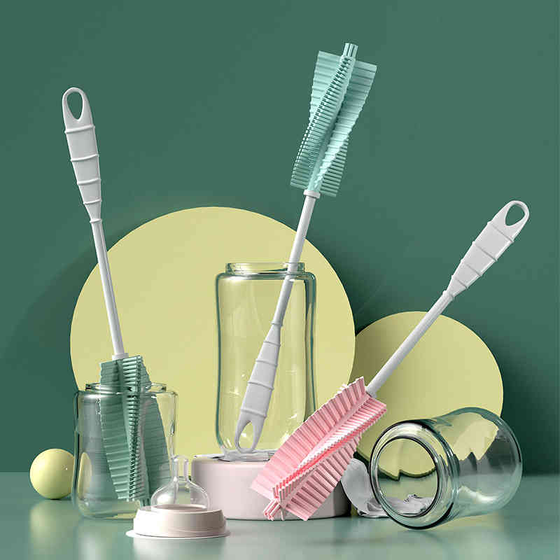 1Pcs Silicone Cup Scrubber for Household Cleaning Tool Portable 3Colors Elastic Long Handle Milk Bottle Brush