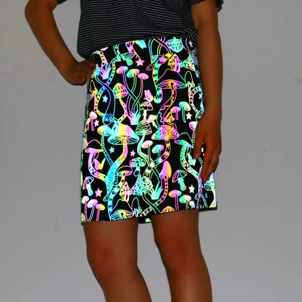 Skirts Colorful mushroom reflective luminous A-line knitted breathable skirt RCFR