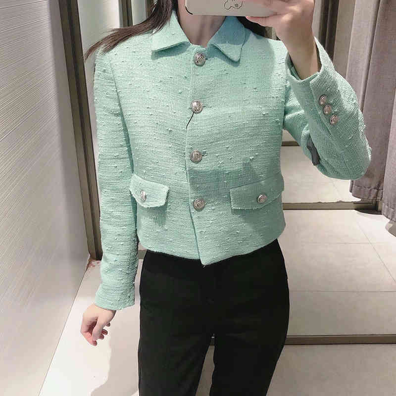 Women's Spring Coat Lapel Single-Breasted Long-Sleeved Pocket Decorated Temperament Short Texture Top 210521