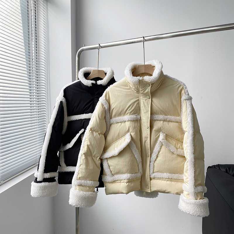 Winter Lamb White Duck Down Coat Women's Stitching Thick Short Warm Puffer Jackets Cardigan 210607, Light yellow
Winter Lamb White Duck Down Coat Women's Stitching Thick Short Warm Puffer Jackets Cardigan 210607, Light yellow