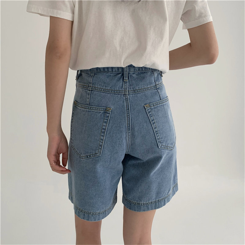 Feminino Cowboy Female Straight Casual High Waist Chic Fashion Women Solid Denim Light Washed Summer Shorts 210421