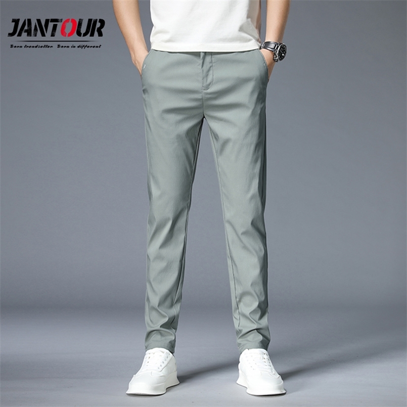 Men's Trousers Autumn Winter Green Solid Color Fashion Cotton Pocket Applique Full Length Casual Work Pants Pantalon 211112
