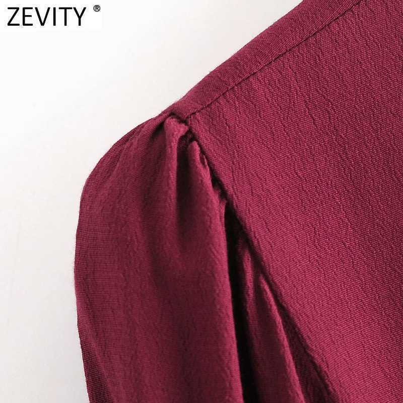 Zevity Women Vintage Solid Color Breasted Sashes Shirt Dress Office Ladies Three Quarter Sleeve Chic Business Vestido DS4758 210603