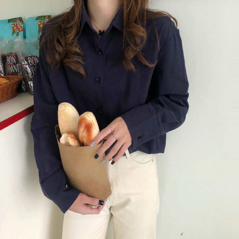 Chic High Street Loose Women Leisure Casual Basic OL Arrival Office Lady Regular Minimalist Solid Blouses 210421