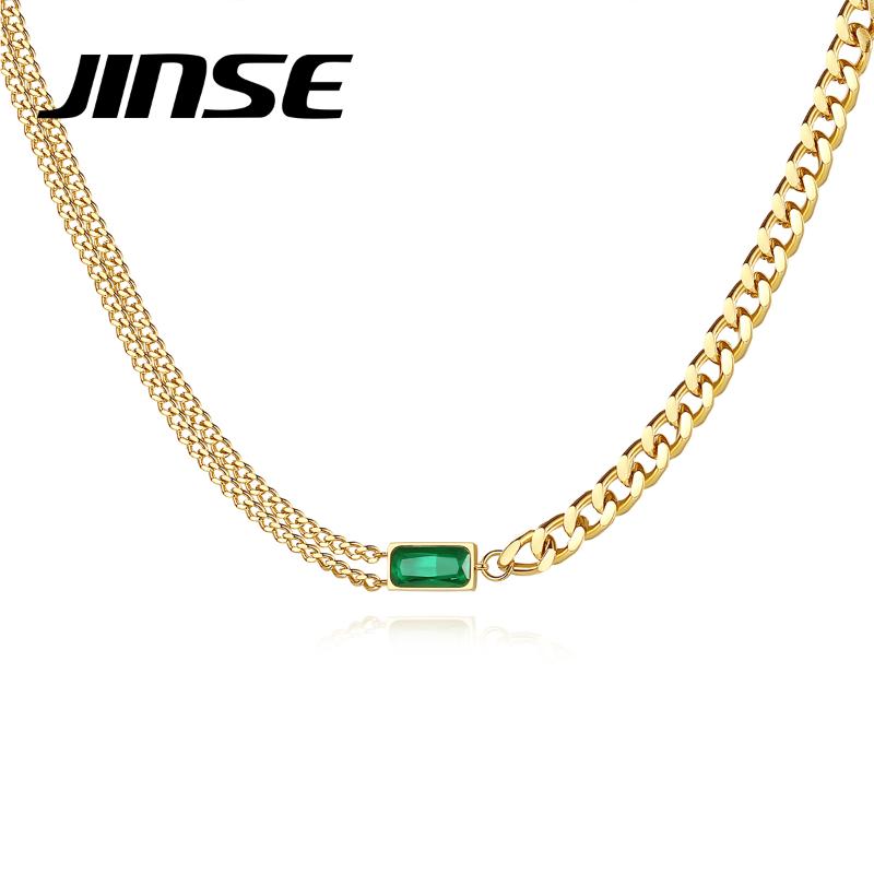 Chokers JINSE Stainless Steel Gemstone Pendant Necklaces For Women Fashion Jewelry Charms Gold Chain Cuba Link
Chokers JINSE Stainless Steel Gemstone Pendant Necklaces For Women Fashion Jewelry Charms Gold Chain Cuba Link