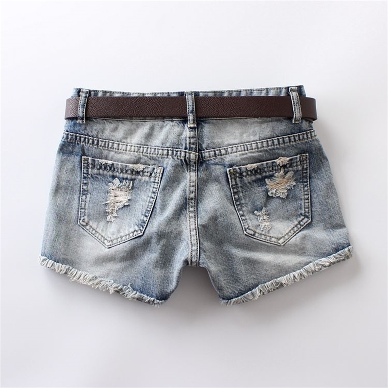 Summer Women's Denim Shorts Mid Waist Light Blue Pockets Buttons Hole Printing Vintage Button 100% Cotton Denim Shorts 8287 210611