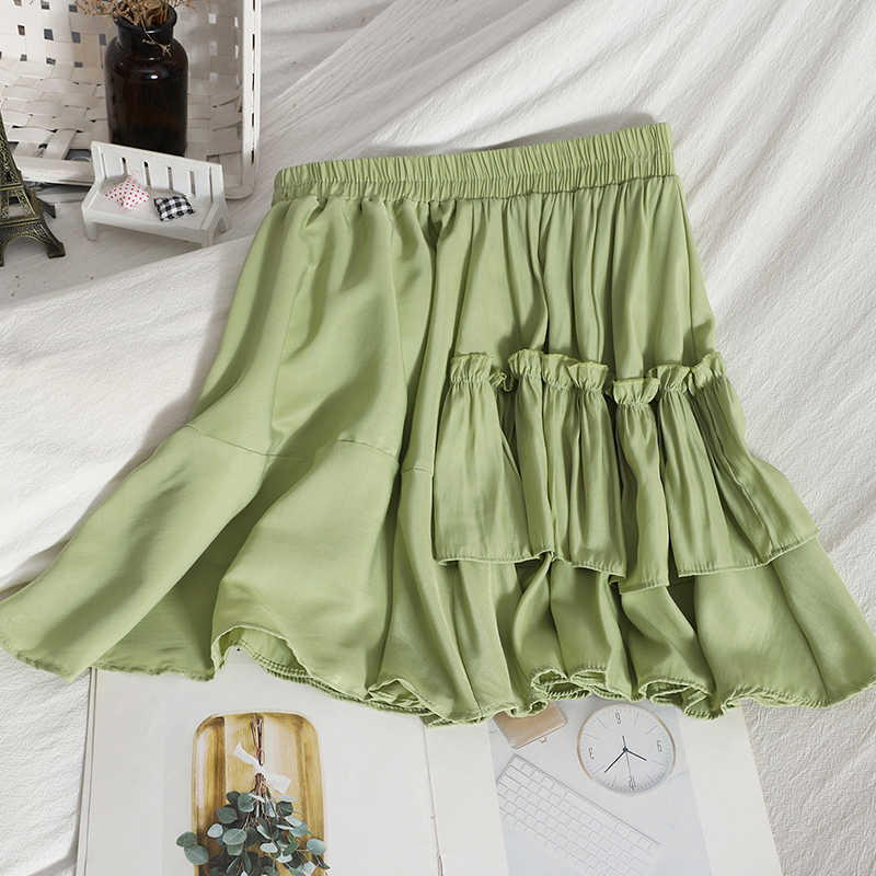 Pleated Skirt Faldas Mujer Moda Summer Korean Ruffle Patchwork Skirts Causal High Waist A-line Mini Bottoms 6H411 210603