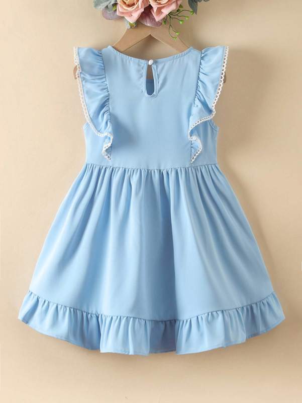 Toddler Girls Bow Front Guipure Lace Detail Ruffle Trim Dress SHE