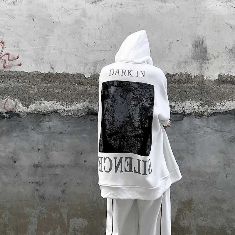 Scenery printing plus velvet/thin hooded sweatshirt man women niche high street hip-hop loose top punk handsome Harajuku hoodies 210526