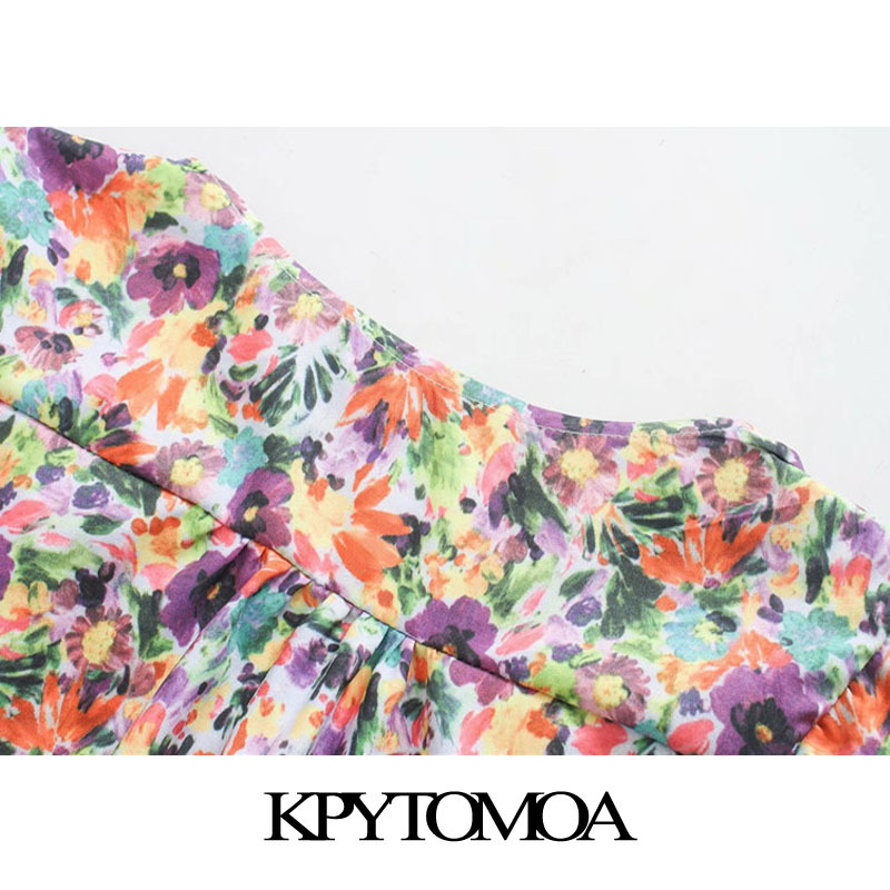 Women Chic Fashion Floral Printed Ruffled Mini Dress Puff Sleeve Elastic Smocked Female Dresses Vestidos 210420