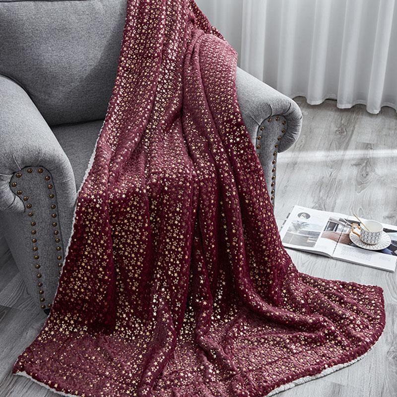 Lamb Wool PV Velvet Bronzing Star Double Blanket Warm Soft Sparkling Lunch Break Travel Sofa Throw Bed Cover Blankets