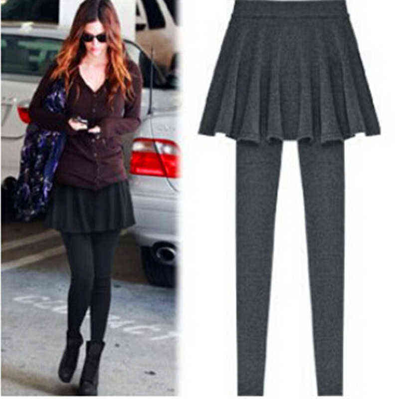 Skirt Leggings For Women Fashion Pleated Skinny Pencil Pants Solid Footless Legging Casual Wear Black Gray KZ-007 211215