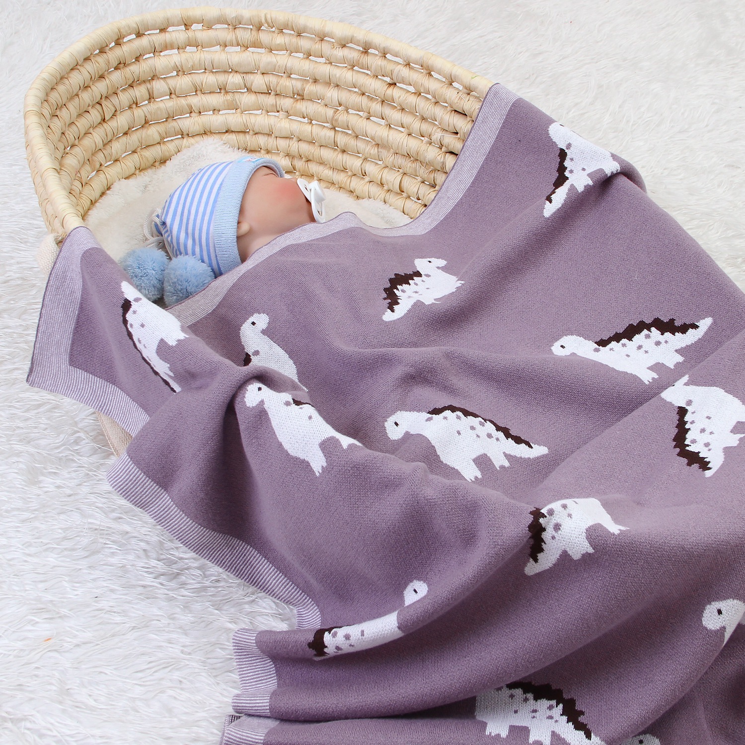 100x80cm new baby infant knitted basket blanket summer Air Conditioning Toddler Bedding Quilt Newborn Super Soft Swaddles Wrap Blankets Dinosaur Desig