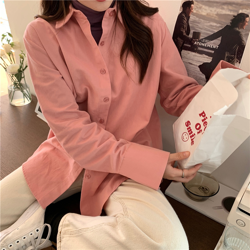Elegance Office Lady Solid Chic Full Sleeves Loose Fashion Lapel Work Wear Blouse Brief Women Gentle Shirts 210421