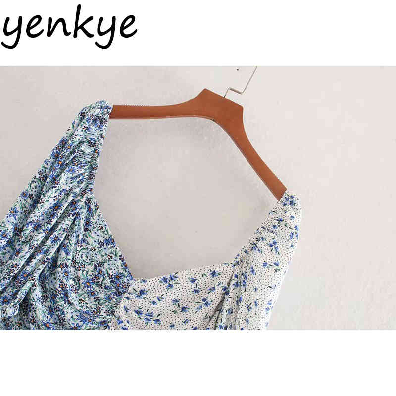 Summer Women Vintage Patchwork Floral Print Dress Sexy V Neck Short Sleeve Draped Bodycon Chiffon Dress mini vestidos 210515