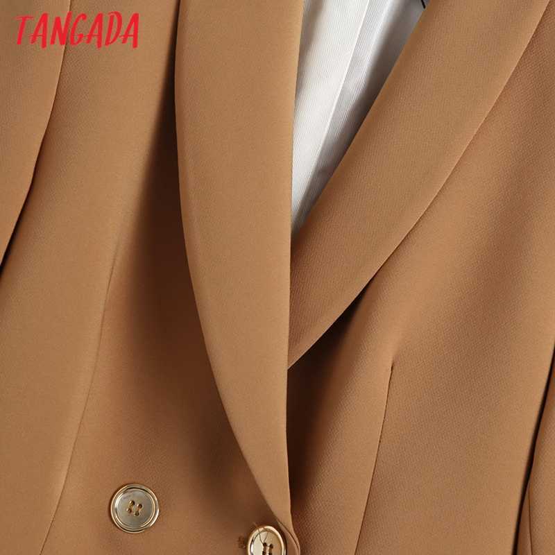 Tangada Women Fashion Solid Long Blazer Coat Vintage Double Breasted Sleeve Female Outerwear Chic Tops BE1 210930