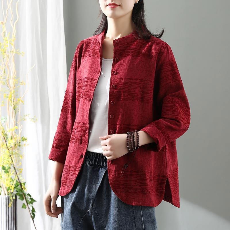 Spring Arts Style Women Long Sleeve Loose Jackets Vintage Jacquard Cotton Linen Coats Femme Single Breasted Cardigan Tops M306 210512