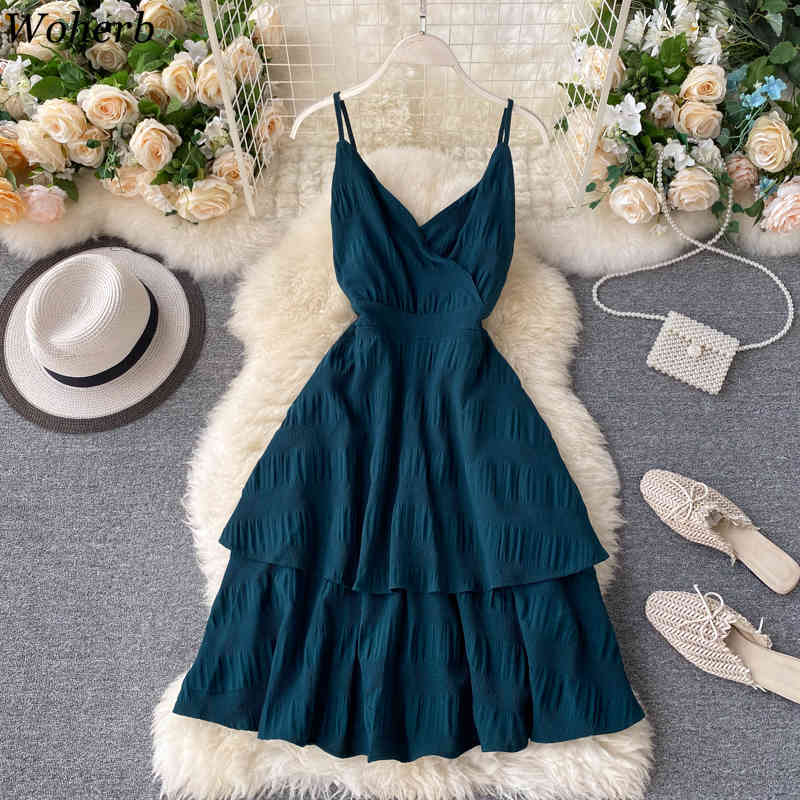 Ruffles Dress Women Sexy Backless Beach Style Fashion Vestidos Sleeveless Holiday Robe V Neck Summer Dresses 210519