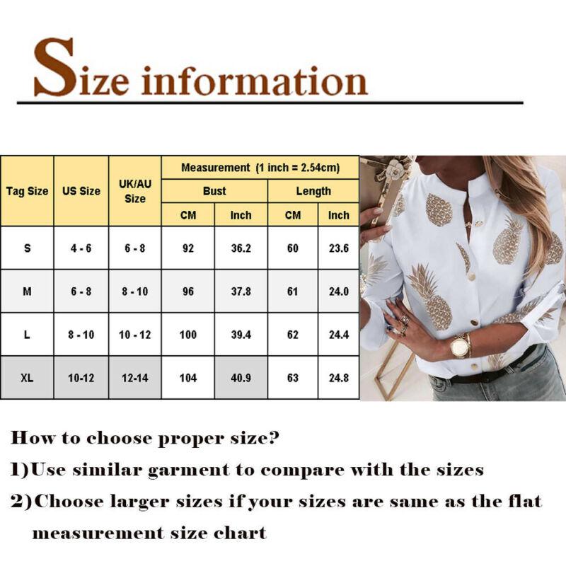 Women's Blouses & Shirts Fashion Women Long Sleeve Gold Pineapple Print Blouse V Neck Shirt Office Ladies Party Elegant Streetwear Femininas