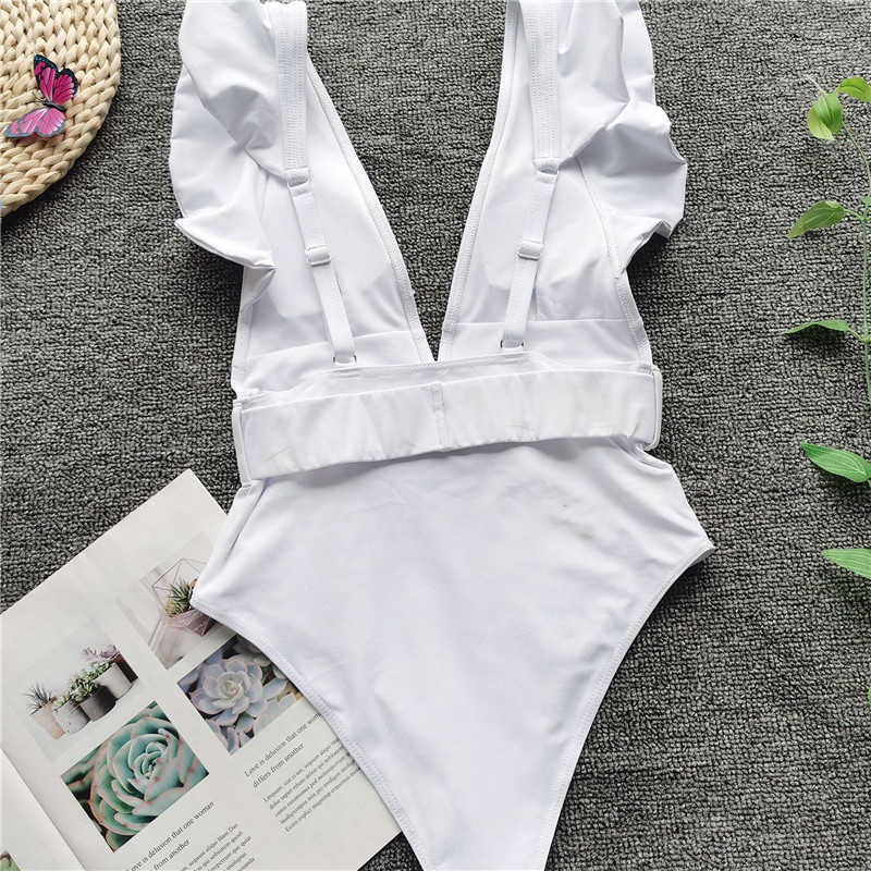 Vigorashely Sexy High Waist Swimwear Women Vintage Swimsuit Female Belt Monokini Deep V Bathing Suit Swim Wear 210702