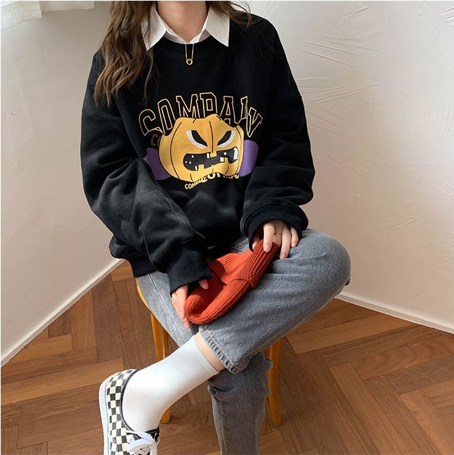2 colors autumn winter korean style o neck Women Sweatshirts Long Sleeve cartoon thick Sweatshirt Womens pullovers (X1666) 210423