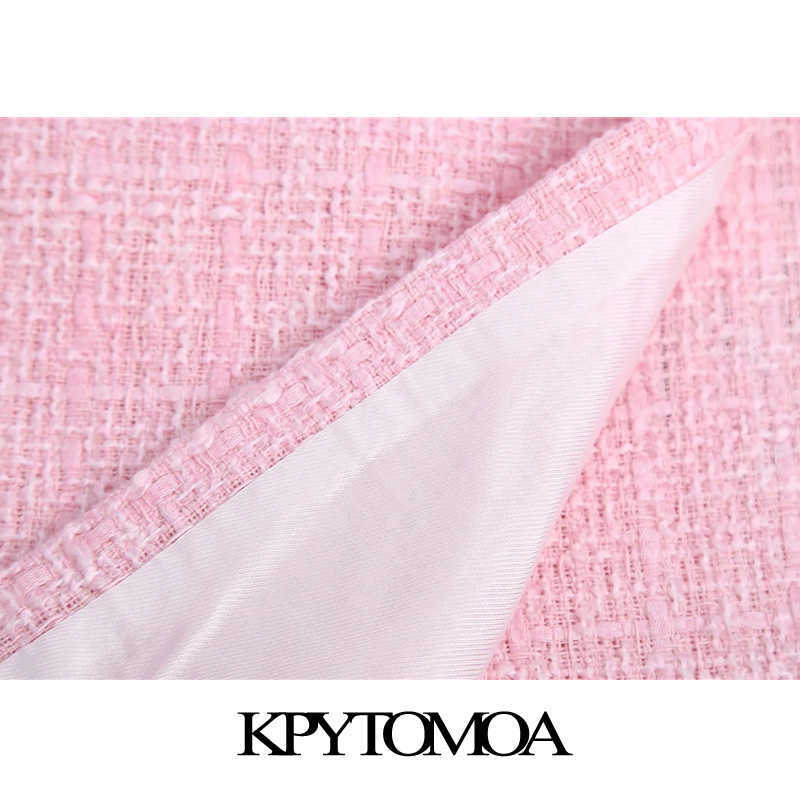 KPYTOMOA Women Chic Fashion Tweed Shorts Skirts Vintage High Waist Back Zipper Female Skort Mujer 210611