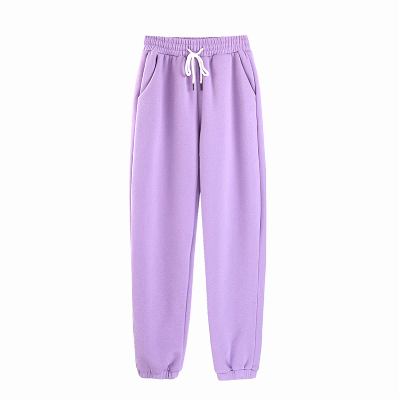 Women Fleece Sports Pants Autumn Winter Solid Loose Lace-up Long Trousers Tracksuit Casual Sweatpants Shorts 210510